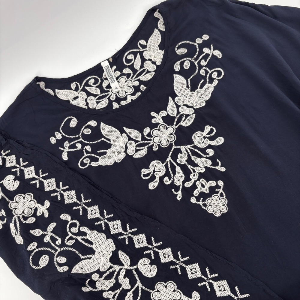 Monoreno Women's M Navy Blue Embroidered Cotton Boho Poncho Top‎ 
Cottagecore